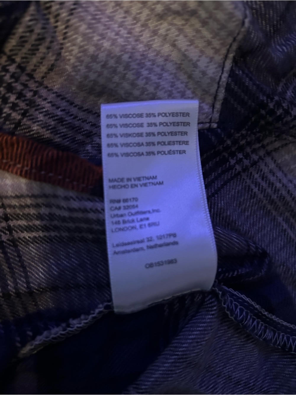 BDG S oversized crop flannel blue and White Plaid Button-Down Shirt - Picture 6 of 6